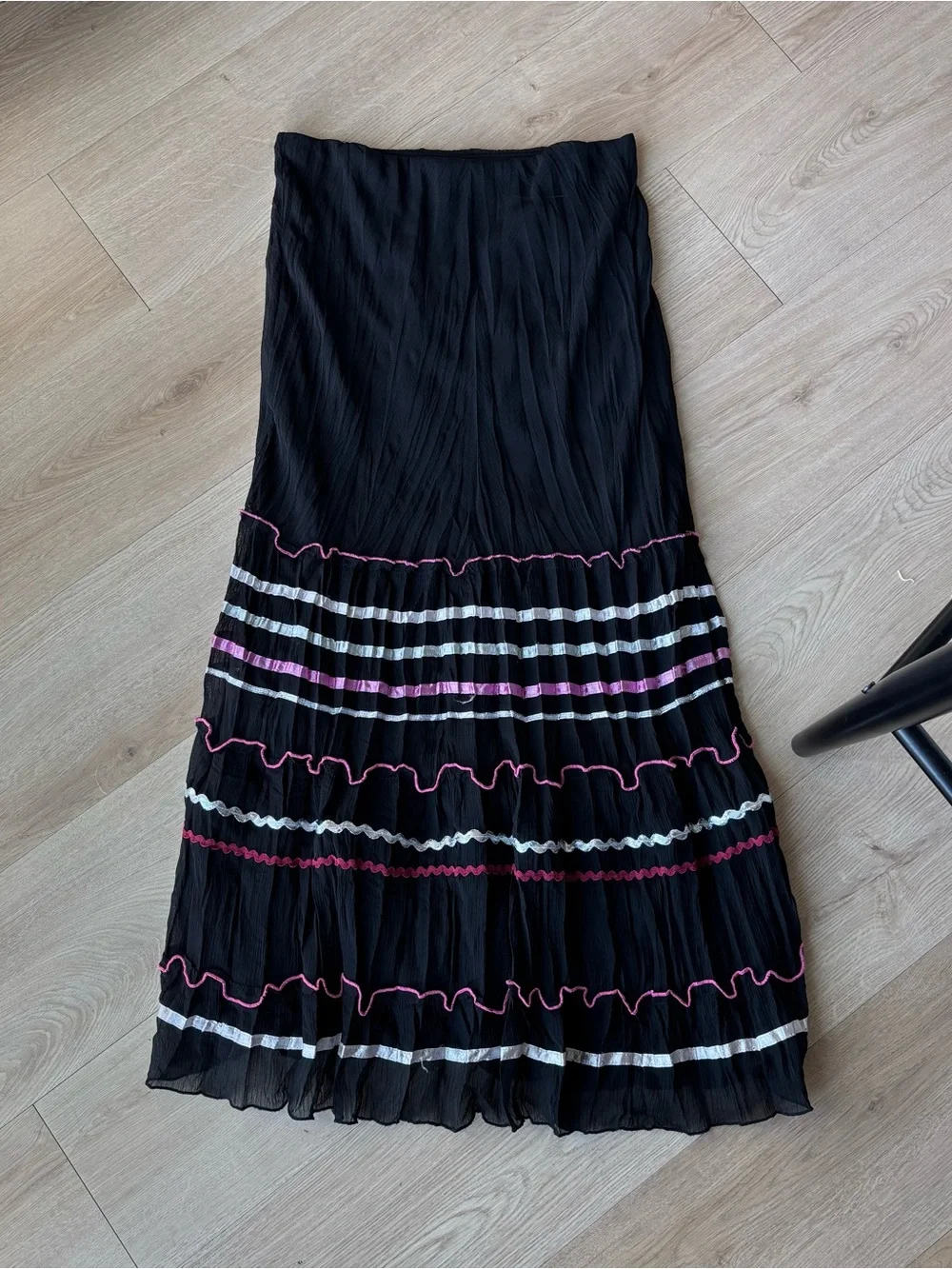 black y2k maxi skirt with pink and white stripes (brand First Option)